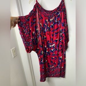 BCBG MAXAZRIA Red Abstract Pixel Silky Knit Dolman Mini Dress L